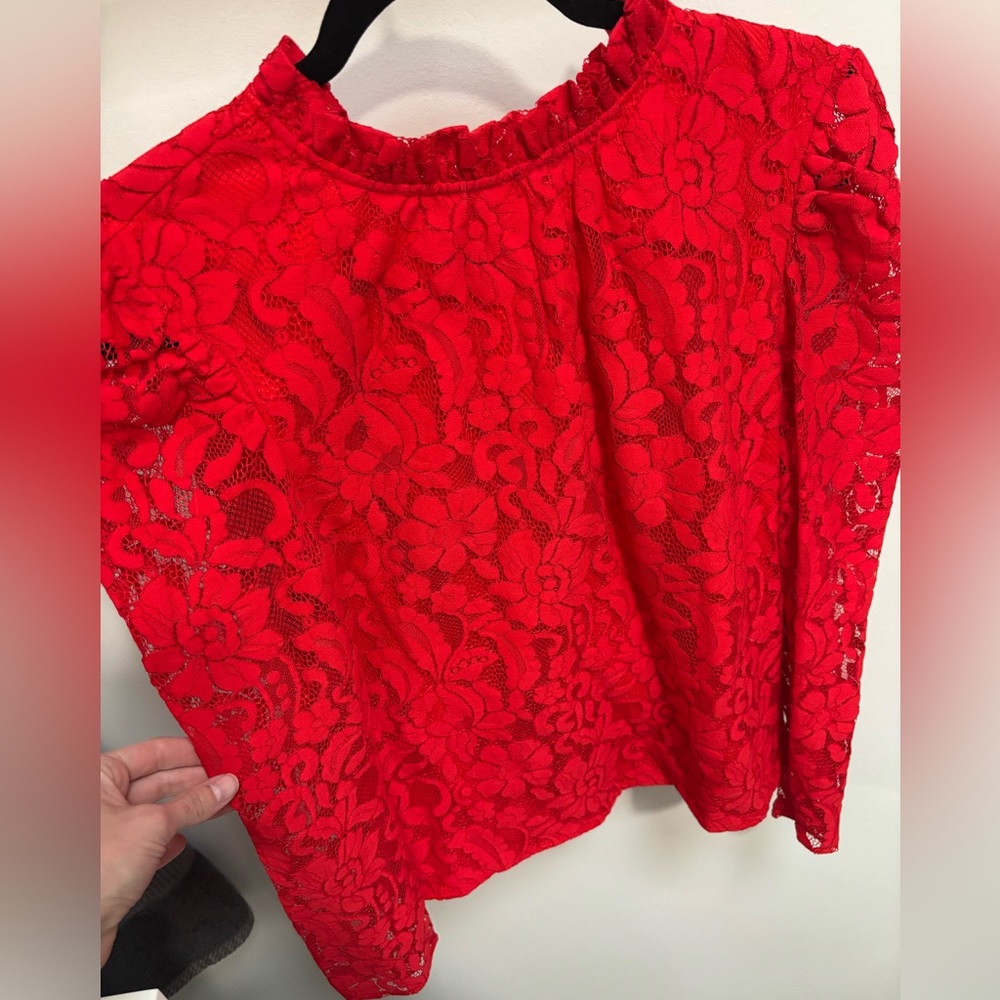 Rachel Parcell Red Floral Lace Long-Sleeve Blouse